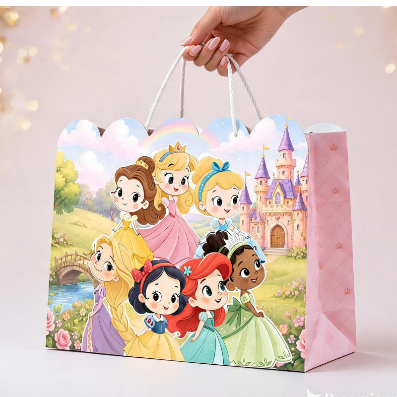35 UND - Sacolinha Personalizada Princesas  | Sacolinha Festa Princesas cute | Lembrancinha Aniversário