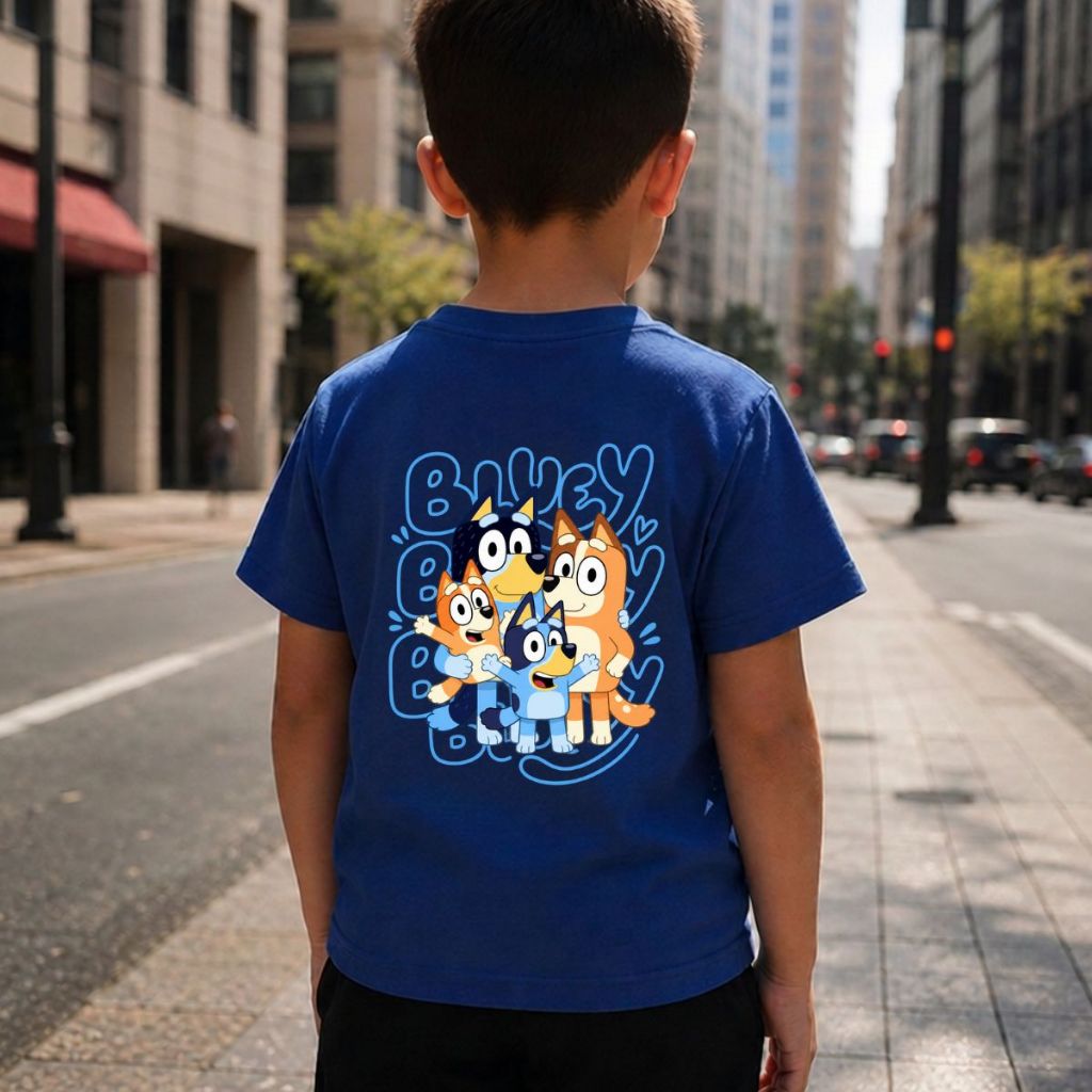Camiseta Infantil Desenho Animado Cachorro Temática Blusa Unissex Dia A Dia Premium Blue Crianças