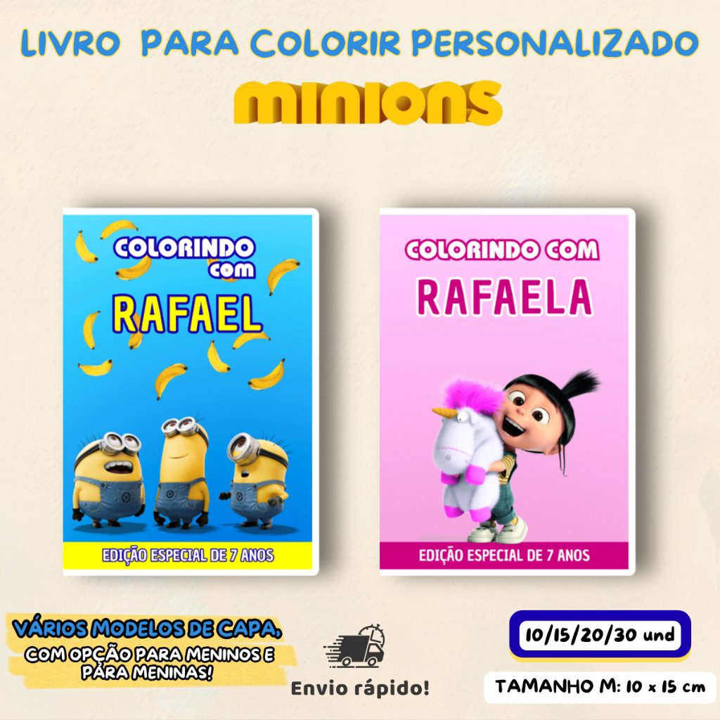 Kit 10-30 Livro para Colorir Personalizado MINIONS 10x15 -M- Lembrancinha Aniversário Infantil-Revista Livrinho Colorir