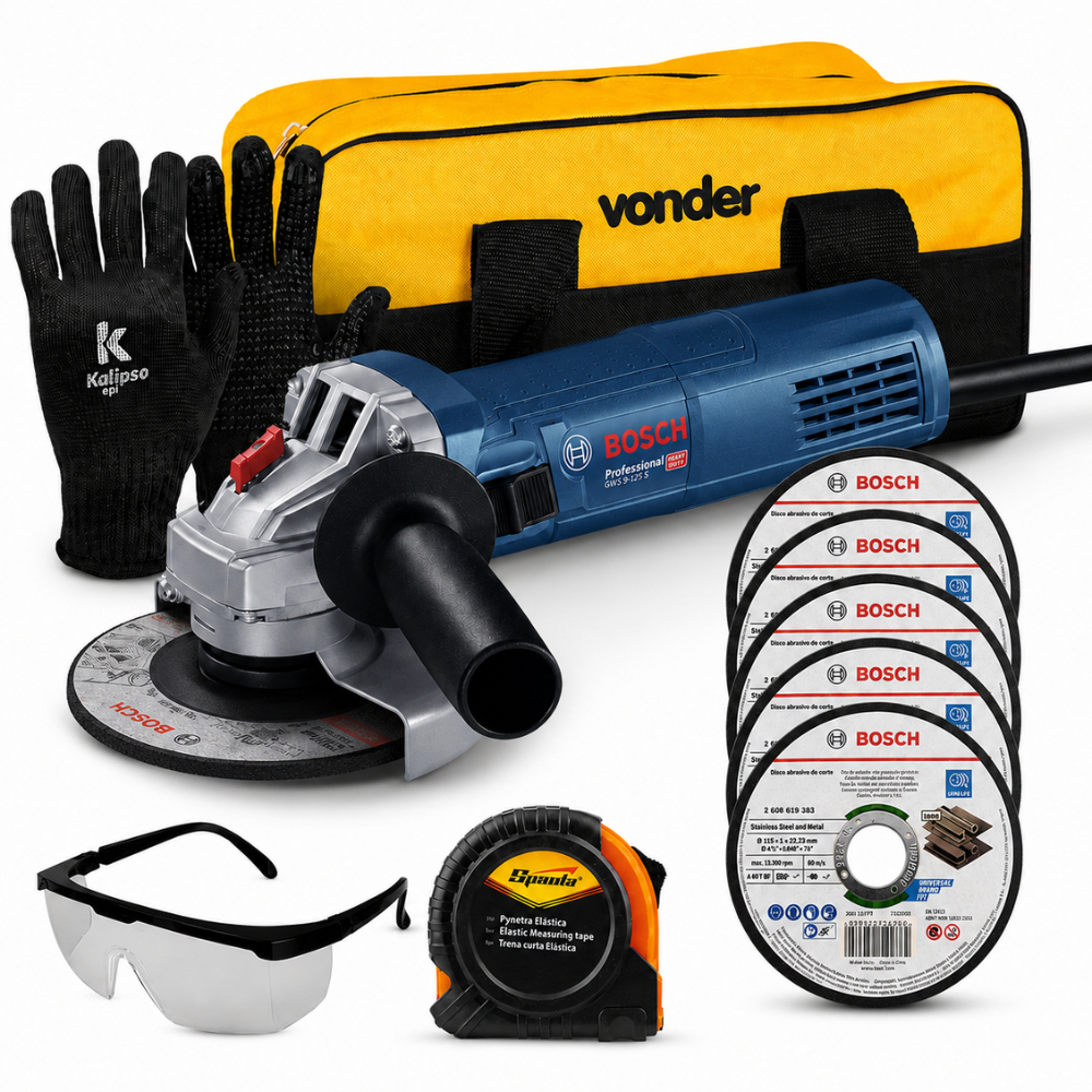 Kit Esmerilhadeira GWS 9-125 S Bosch 900W + Bolsa e Discos