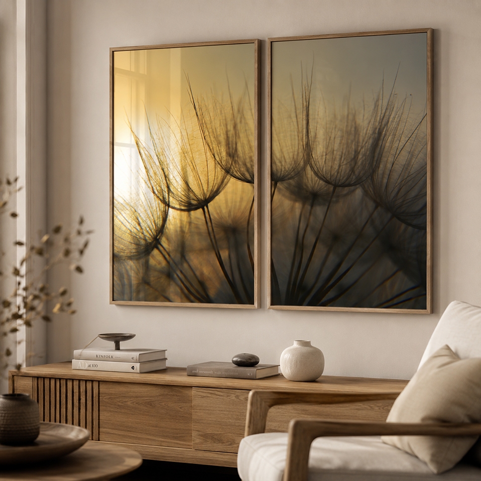Quadro Duo Dente de Leão 2 Telas 60x90cm Decorativo Sala Quarto Escritório