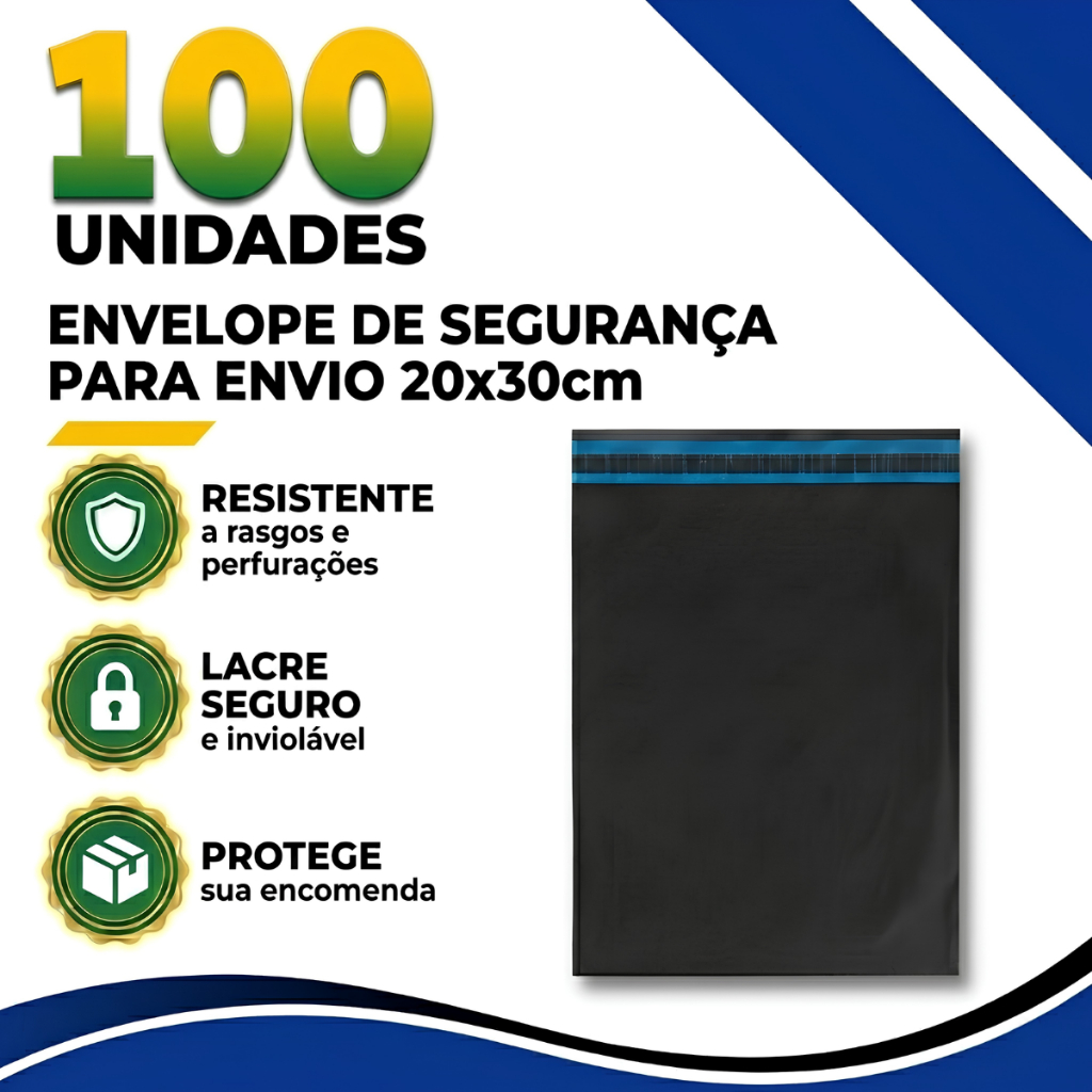 100 Envelopes Segurança 20x30 Preto E-commerce Correios Sedex
