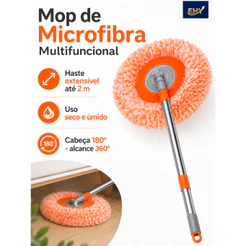 Mop Girassol Multifuncional 1,5m Giratório 360° Para Piso Teto Parede Limpeza Seca e Úmida