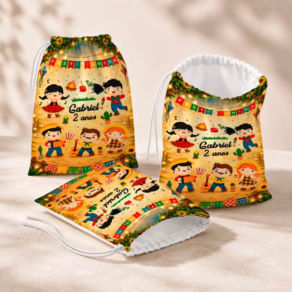 20 Sacolinhas Personalizada Festa Infantil 18x26 Aniversário Lembrancinha Festa Junina Arraiá M1
