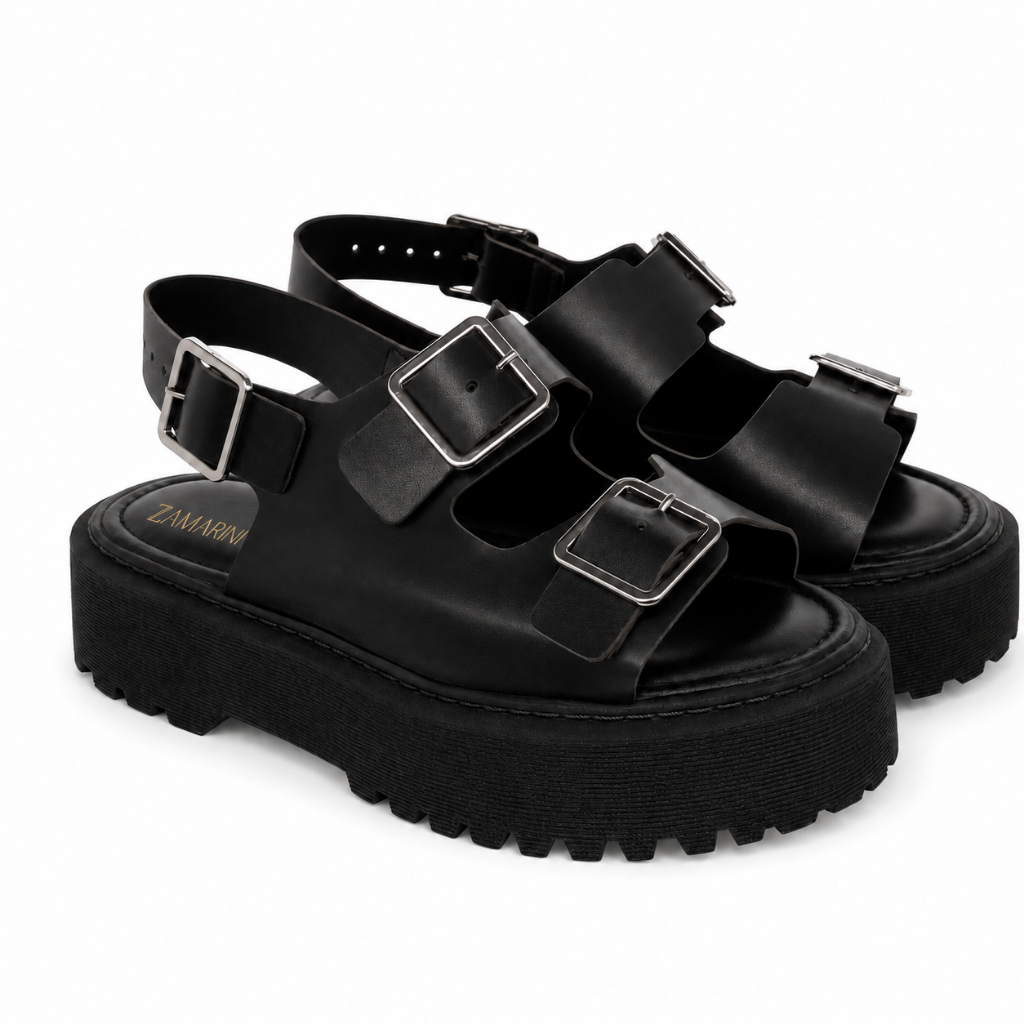 Sandália Feminina Papete Birken Plataforma Flatform Fivela Confortável Moda Casual