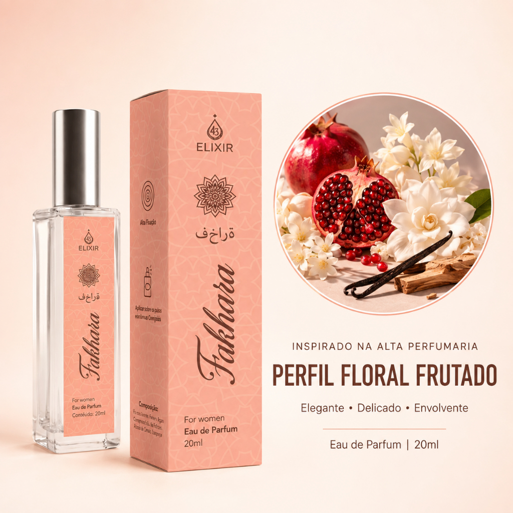 Perfume Feminino Fakhara Eau de Parfum 20ml Inspirado na Alta Perfumaria | Elixir 43