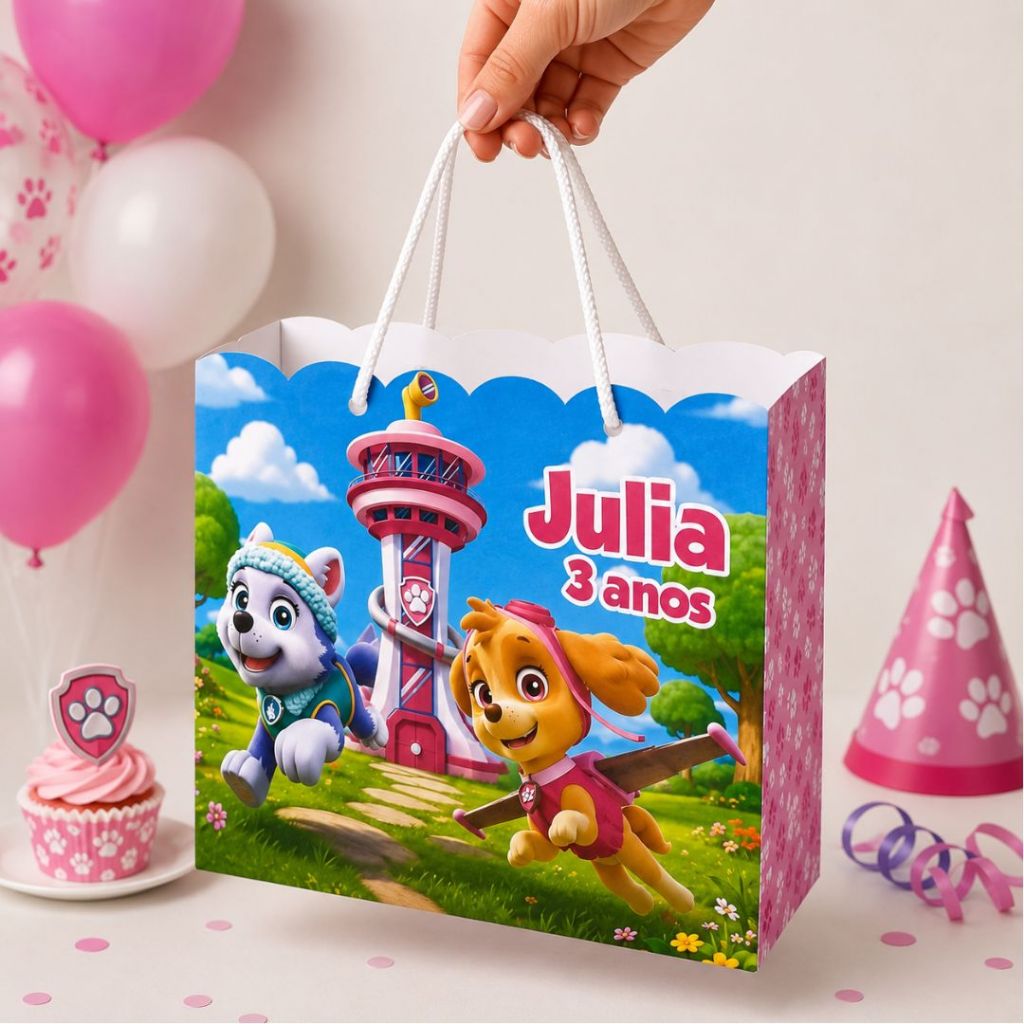 Sacolinha Patrulha Canina Rosa - Aniversario - Festa Infantil - Lembrancinhas - Personalizadas