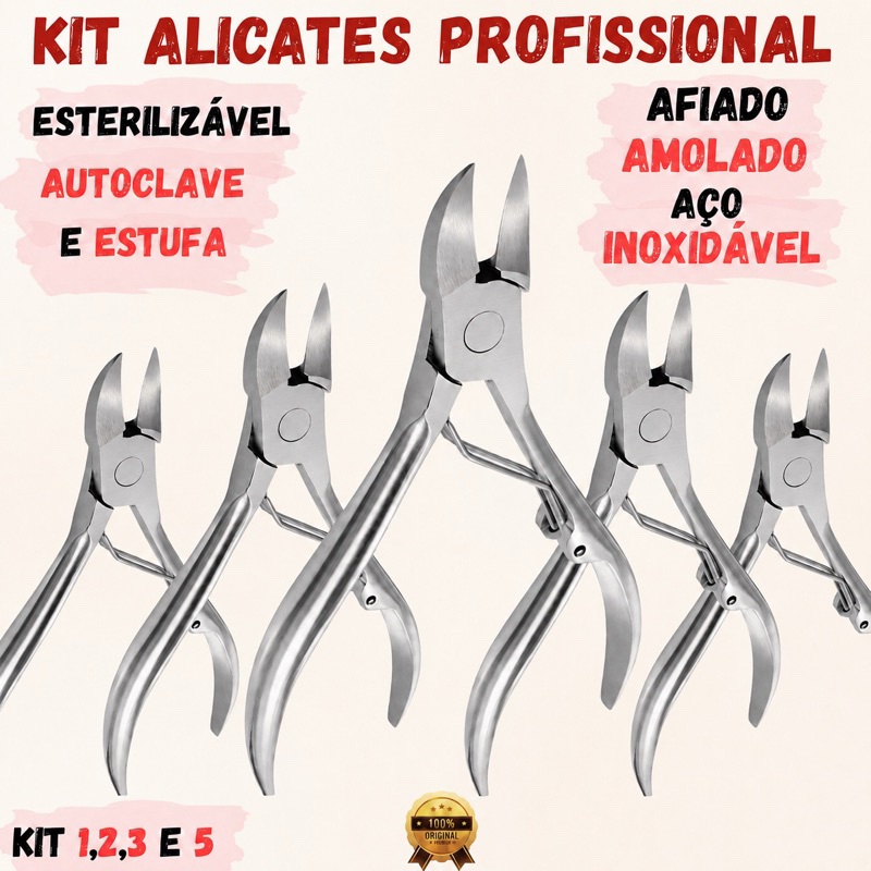 Alicate de Cortar Unha Profissional 1/2/3/5 Pcs Manicure Pedicure Cortador Cuticula em Aço Inox