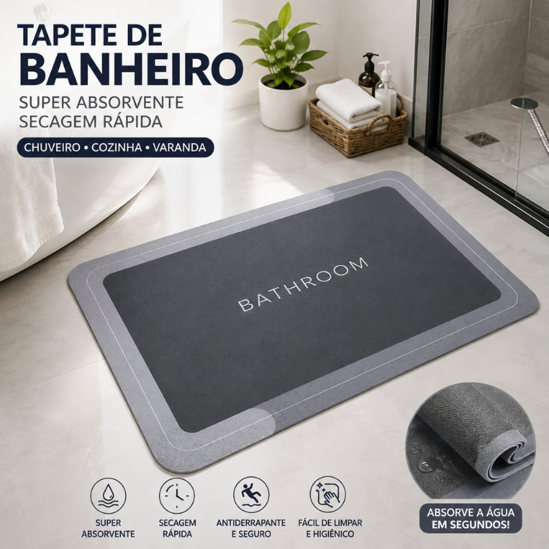 Tapete para Banheiro de Secagem Rápida e Super Absorvente - Ideal para Chuveiro, Cozinha e Varanda