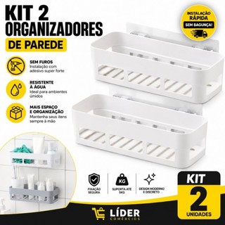 Kit 2 Suporte Organizador De Parede Plástico Para Shampoo Banheiro Cozinha Adesivo