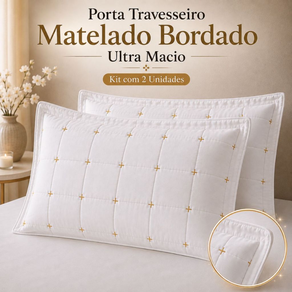 Kit 2 Travesseiros Matelados Bordados Ultra Macios