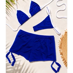 Cojunto Bicolor 3 Peças Feminino com Shorts – Moda Praia