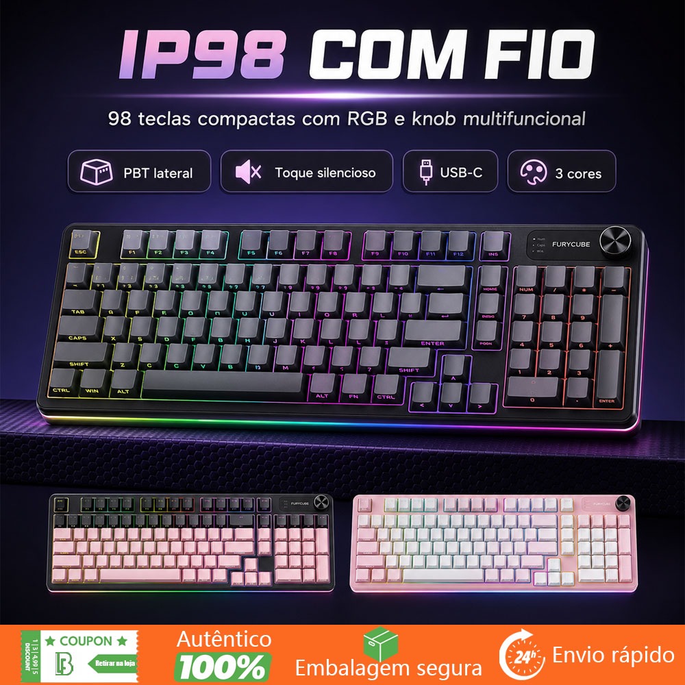 FURYCUBR Wireless RGB Gaming Keyboard Durable Battery LED Lighting High Performance Gaming Office