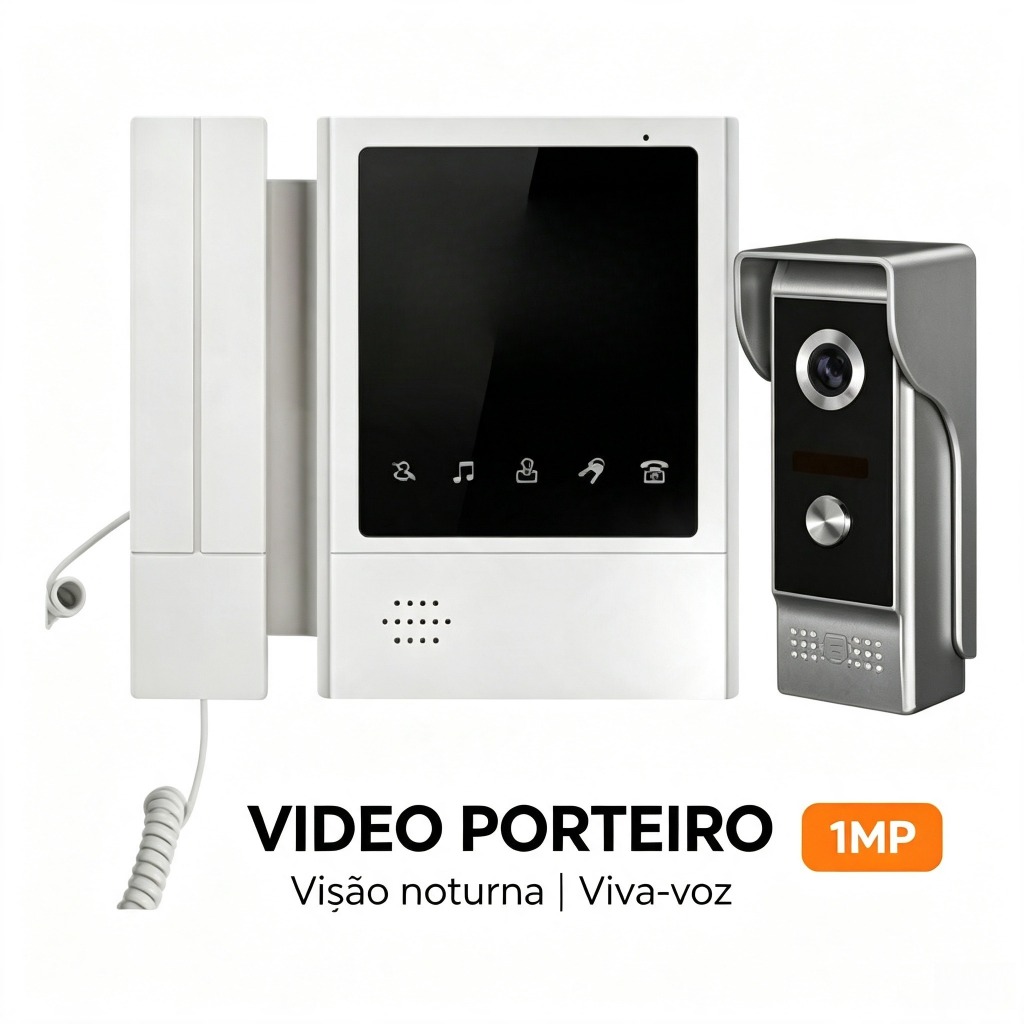 Video Porteiro 1MP Visão Noturna Impermeável Abertura Remota Viva-Voz Suporte 1 Mestre + 4 Monitores Interfone Residenci