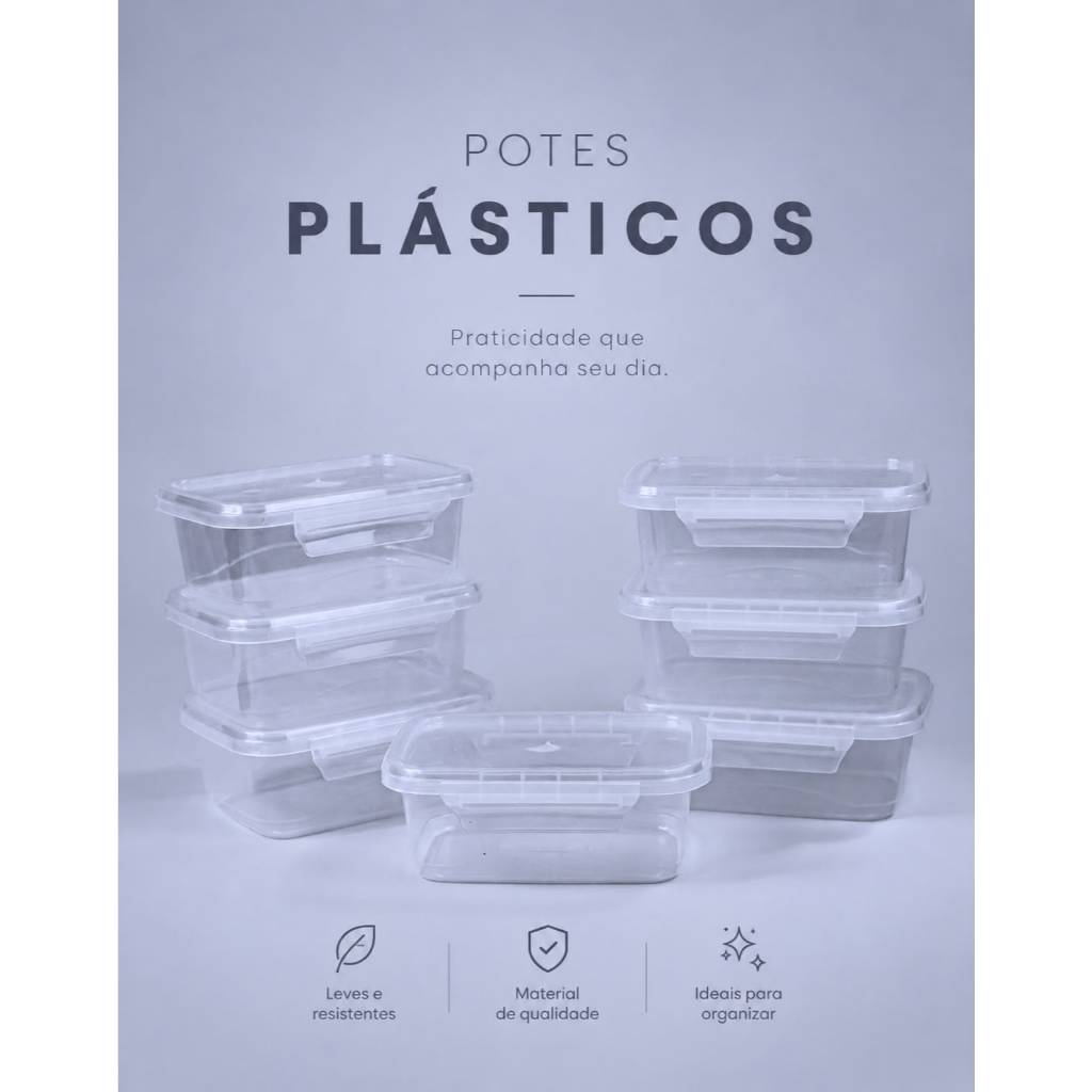 Kit até 30 Marmitas 750ml com travas transparente Reutilizáveis de Plasticos PLASTICOS