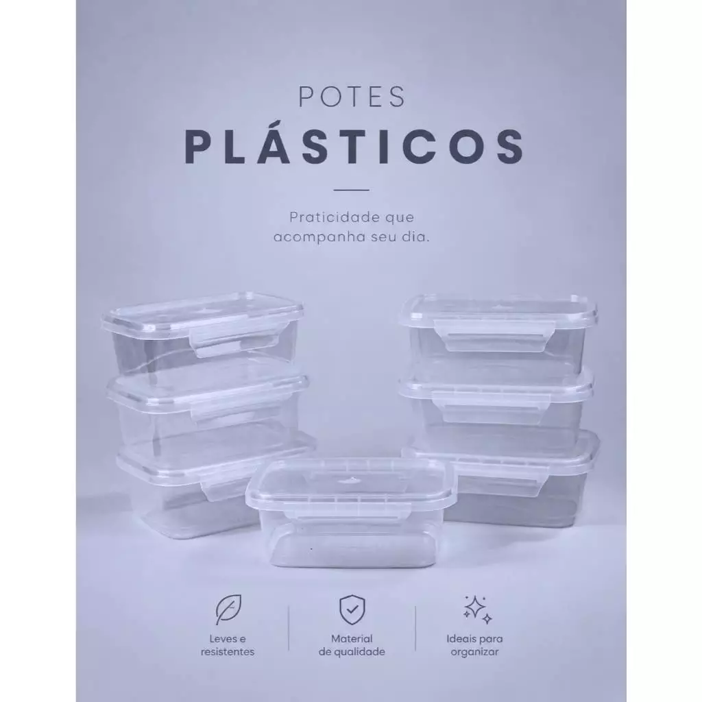 Kit 12 Marmitas Potes 800ml com Travas Laterais BPA FREE - Alimentos organizadores de congelador PLASTICOS — imagem 1