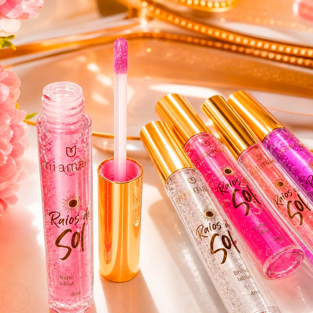 Kit 4 Cores Lip Oil Raios de Sol Mia Make Gloss Hidratante Coleção