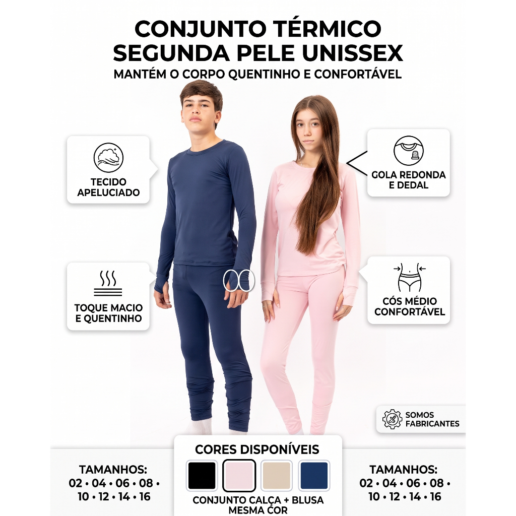 Conjunto Térmico Segunda Pele  Peluciado Infantil/Juvenil Unissex
