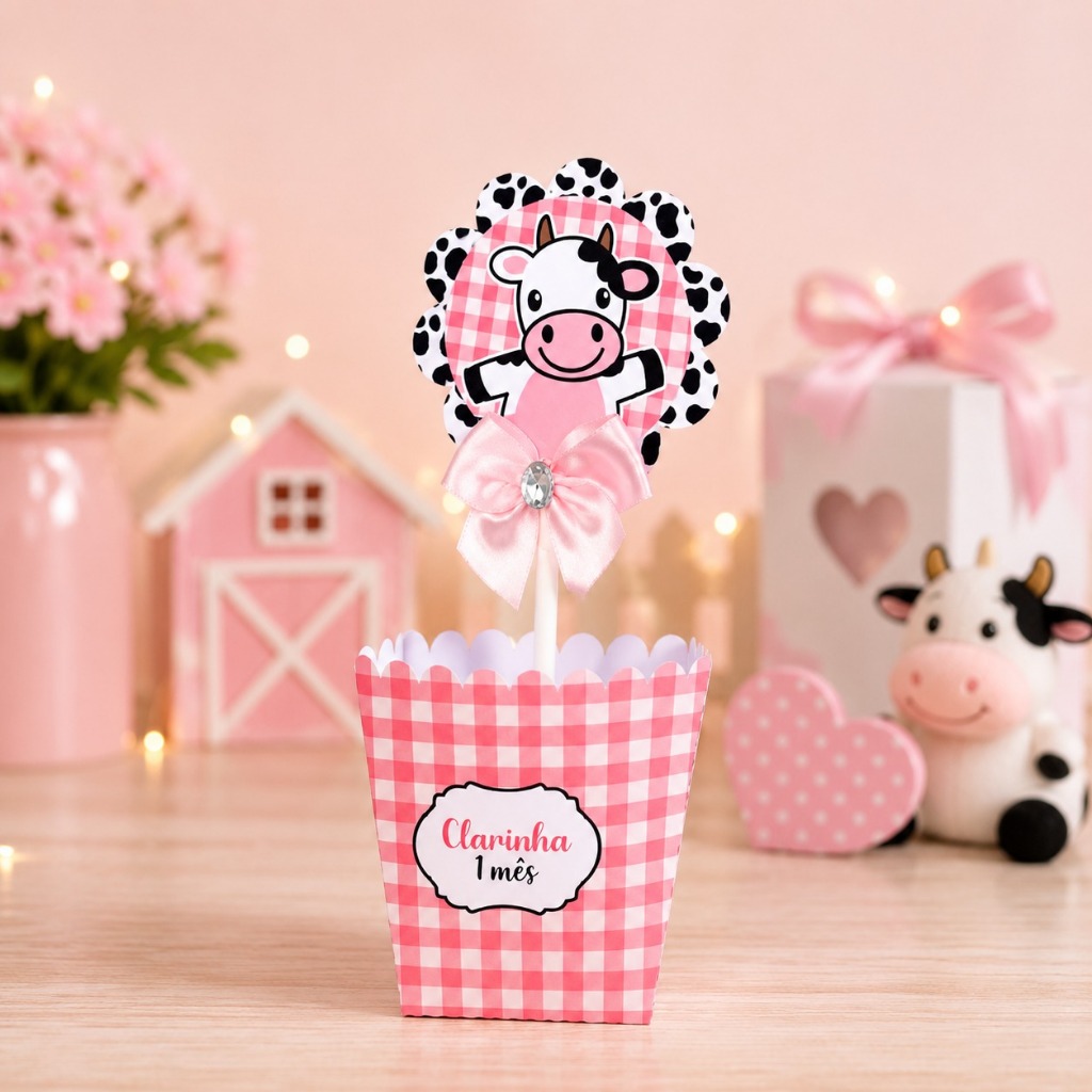 ENVIO RAPIDO Centros de mesa Vaquinha Rosa- Enfeite de mesa  Lembrancinha Festa Infantil Personalizados(PEGUE E MONTE)