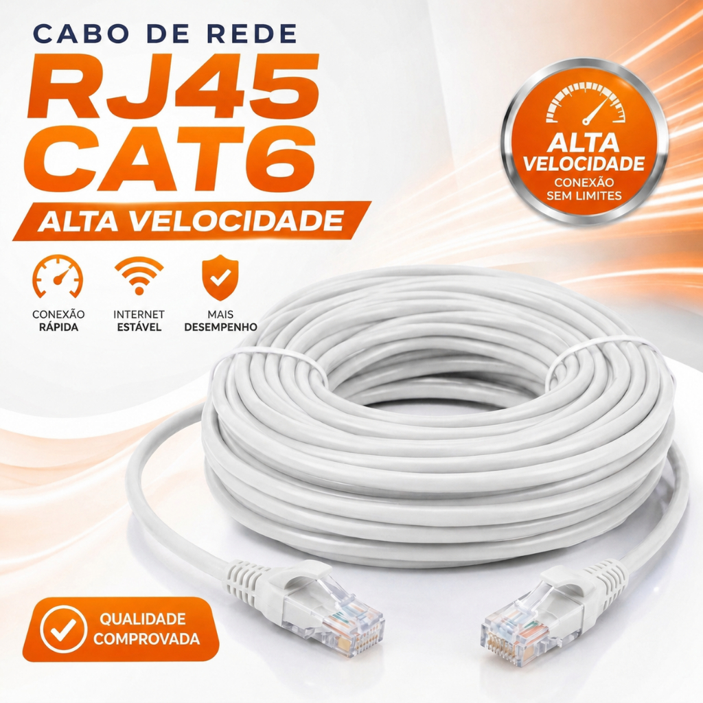 Cabo De Rede RJ45 Internet Cat6 Alta Velocidade Computador 10 Metros Branco