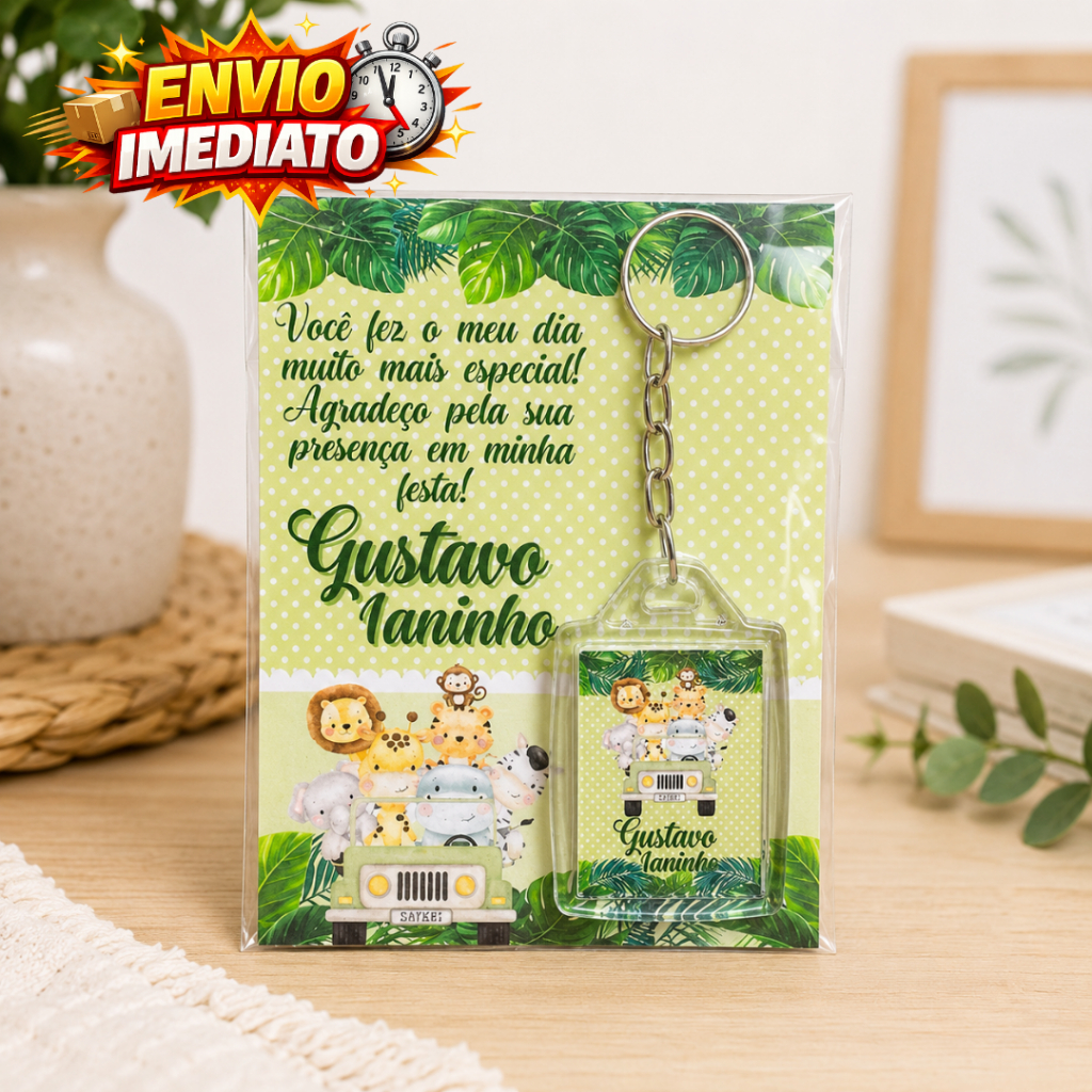 Chaveiros Personalizados SAFARI AQUARELA | Lembrancinha | Festa | Aniversário | Infantil | Decoração
