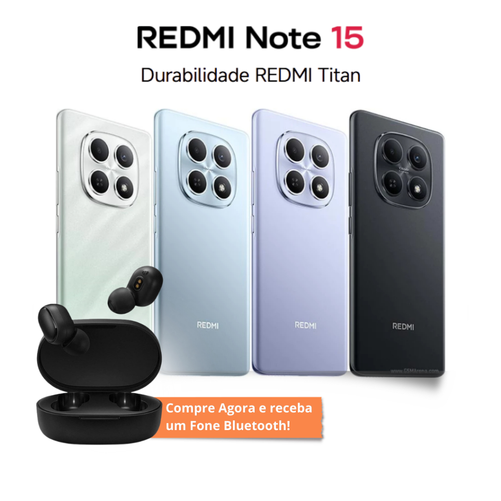 Xiaomi Redmi Note 15 4G, + Fone Bluetooth de Brinde, Bateria 6000mAh, 128/6GB RA
