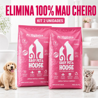 Kit 2 Pó Higiênico Eliminador Odores Pet Cães Gatos Limpeza a Seco Caixa Areia Seca Xixi Easy Aromas