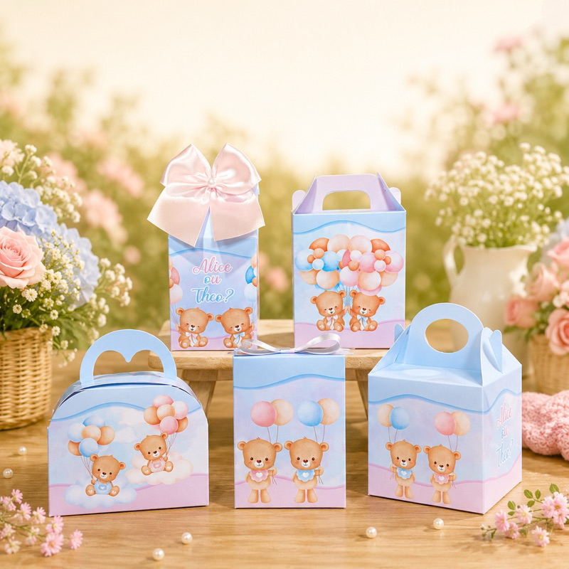Kit Caixinhas Personalizadas Chá revelação ursinho rosa e azul | Lembrancinhas Festa Infantil | Montado ou Pegue e Monte