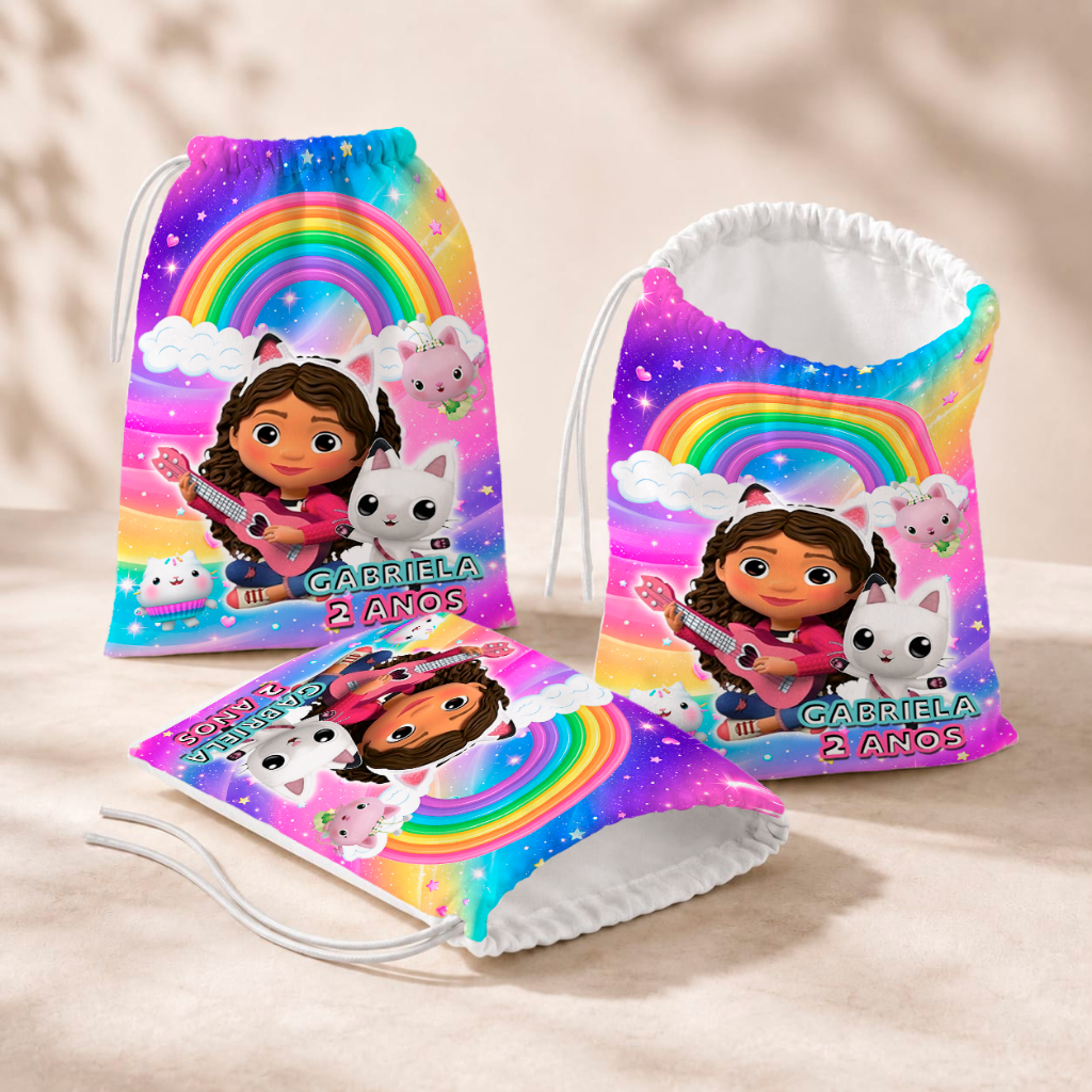 20 Sacolinhas Personalizada Festa Infantil 18x26 Aniversário Lembrancinha A Casa Mágica da Gabby M2