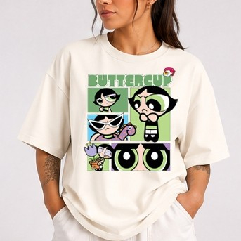 Camiseta Meninas Superpoderosas Buttercup Docinho Estampa Cartoon Feminina Oversized