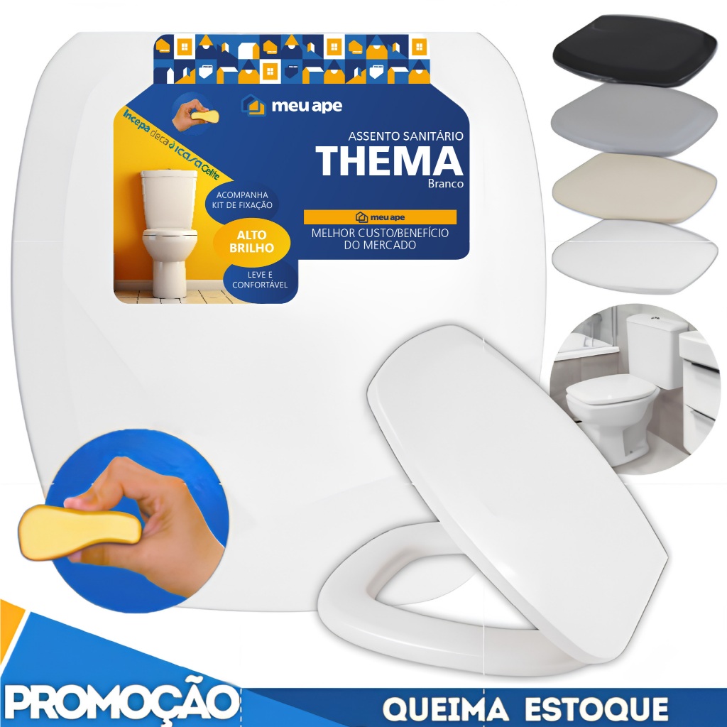 Assento Sanitário Tampa Vaso Almofadado Retangular Quadrado Thema Incepa 1.6gpf/6lpf