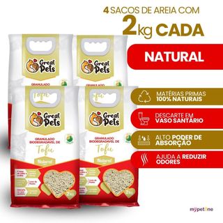 Areia Gatos Tofu 8kg Granulado Biodegradável Higiênico Natural Great Pets