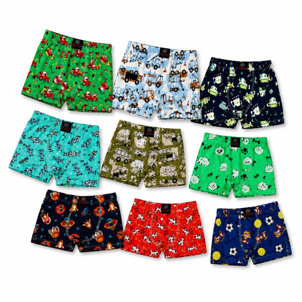 KIT CUECA BOXER BOX INFANTIL MENINO CRIANÇA 5 OU 10 UNIDADES ESTAMPADAS PERSONAGENS SORTIDAS