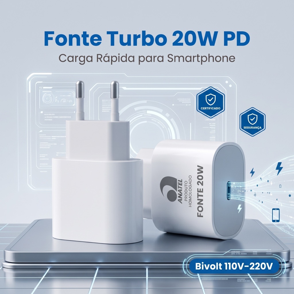 Fonte Carregador 20W USB-C PD  Turbo Power Delivery  para iPhone 11 12 13 14 15 16 17 PRO PLUS AIR PROMAX