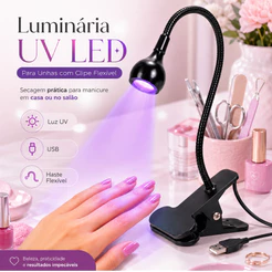 LED Luminária UV para Unhas com Clipe e Haste Flexível, Secador de Esmalte em Gel para Manicure Profissional