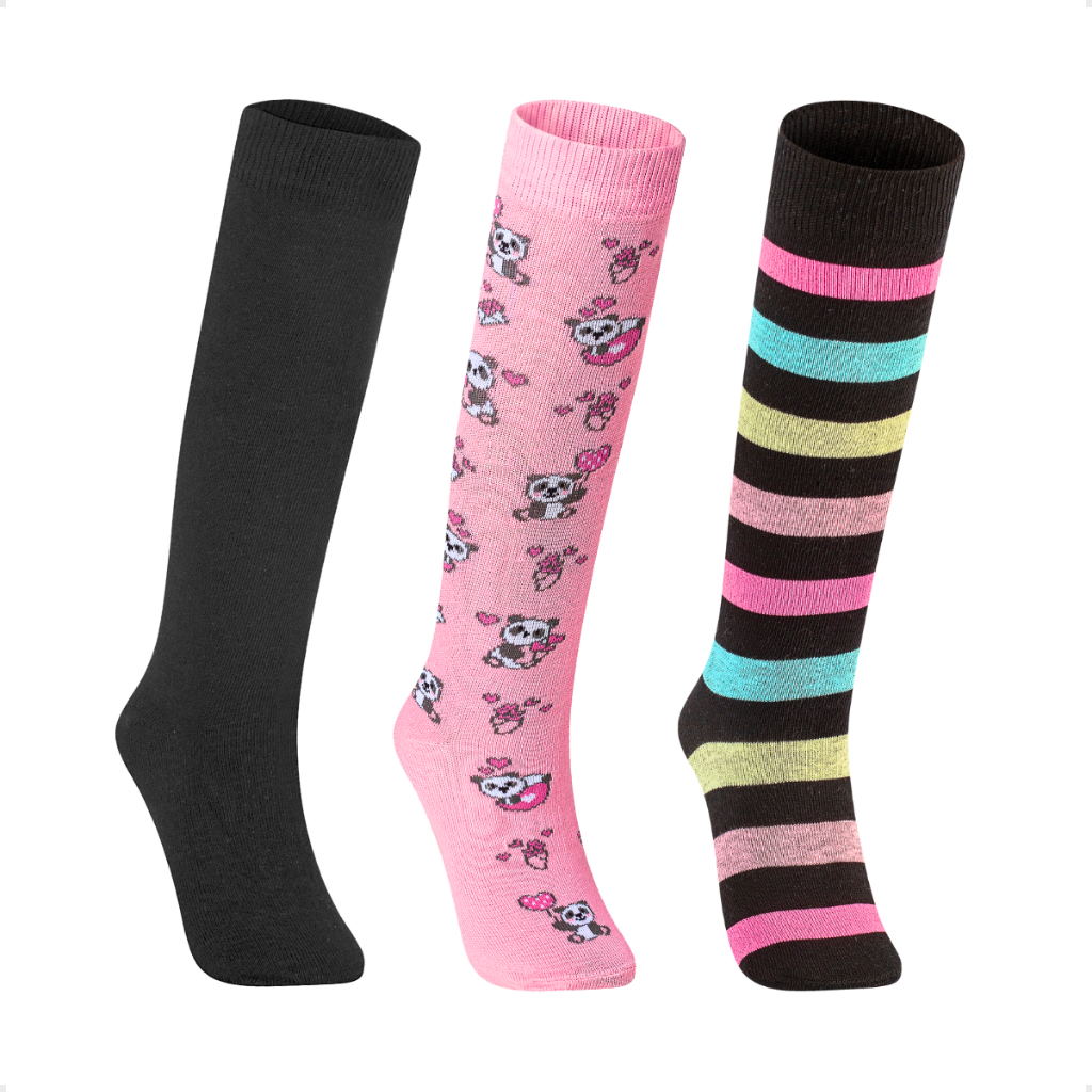 Kit 3 Pares Meia 3/4 Algodão Infantil Feminina Órtese Galocha Cano Alto Estampad