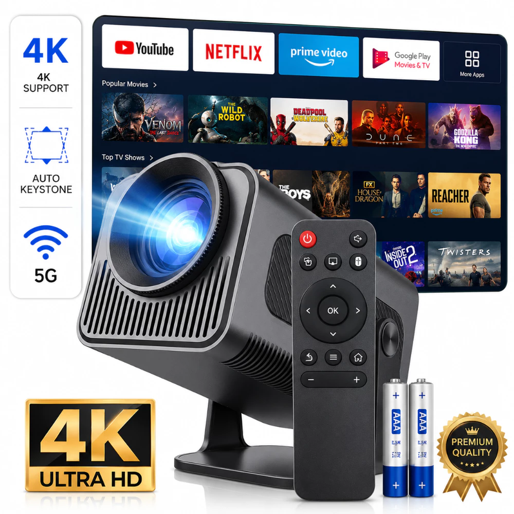 Projetor Inteligente Hy320 Pró 2026 Modelo Novo Grande 790 ANSI 1080P 5G Smart 4K Wifi 6 Bluetooth 5.0 Android 14