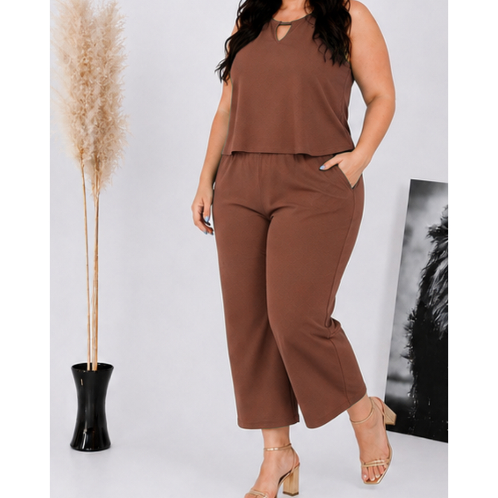 Conjunto Feminino Plus Size Duas Peças Pantalona Com Blusa Confortável Regata Blusa Sem Manga Elegante Duna Casual g1 g2