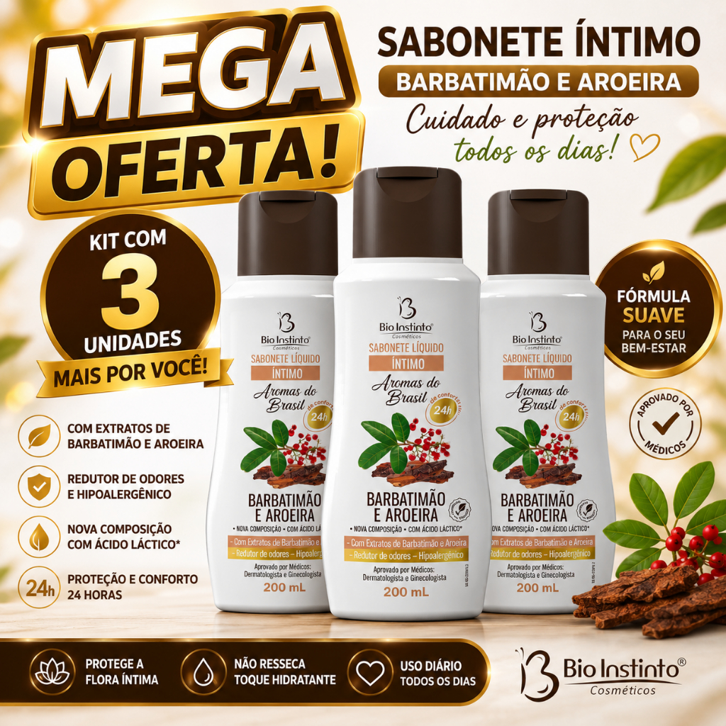 Kit 3 und Sabonete Íntimo Bio Instinto Barbatimão e Aroeira 200ml