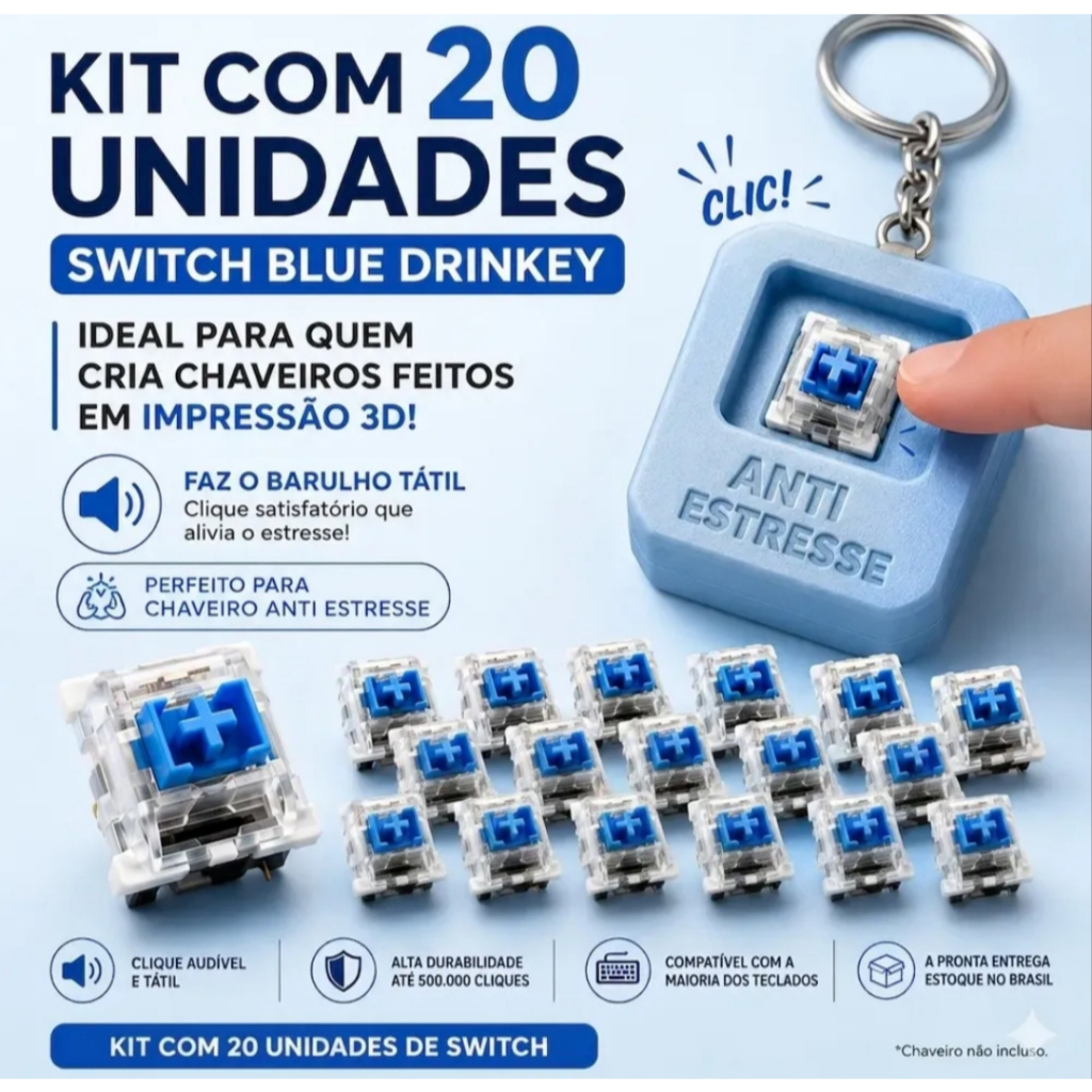 Switch Mecânico Tátil Teclado Gamer Chaveiro 3d Blue Drinkey