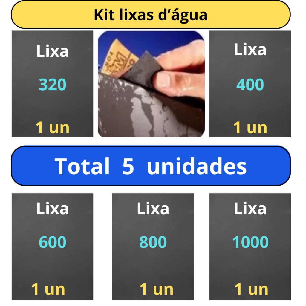 Lixa 320 400 600 800 1000 Kit 1 ou 2 Folhas de Cada Lixar Reparo Grão Polir Metal Plásticos Fibras