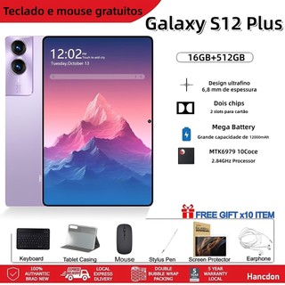 Tablet Galaxy S12 Plus 12.86 polegadas HD12000 mAh 16 GB + 512 GB 5G, Wi-Fi, Bluetooth – para estudos e trabalho