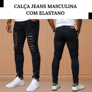 CALÇA Masculina SKINNY RASGADO Com Zíper NA BARRA Moda Masculina 2026 Presente Ideal