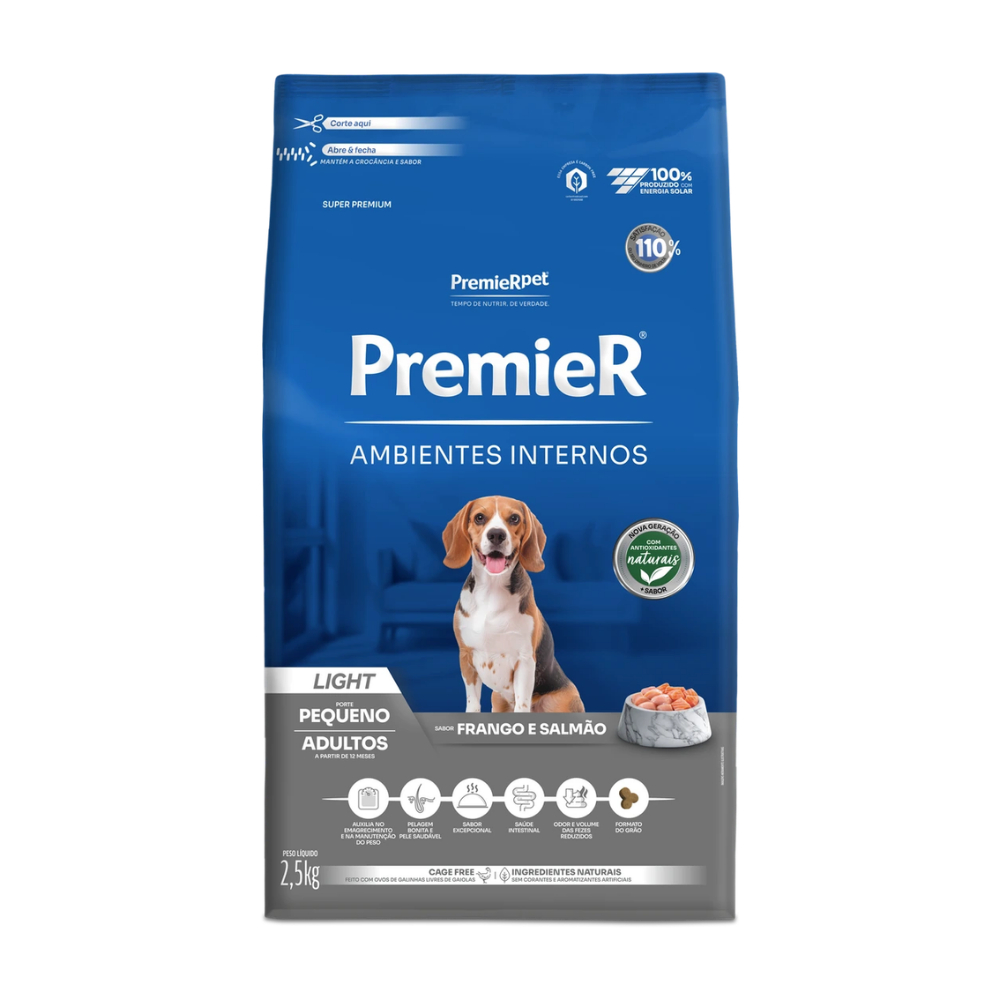Ração para Cães Pequenos Adultos Ambientes Internos Light 2,5Kg Premier
