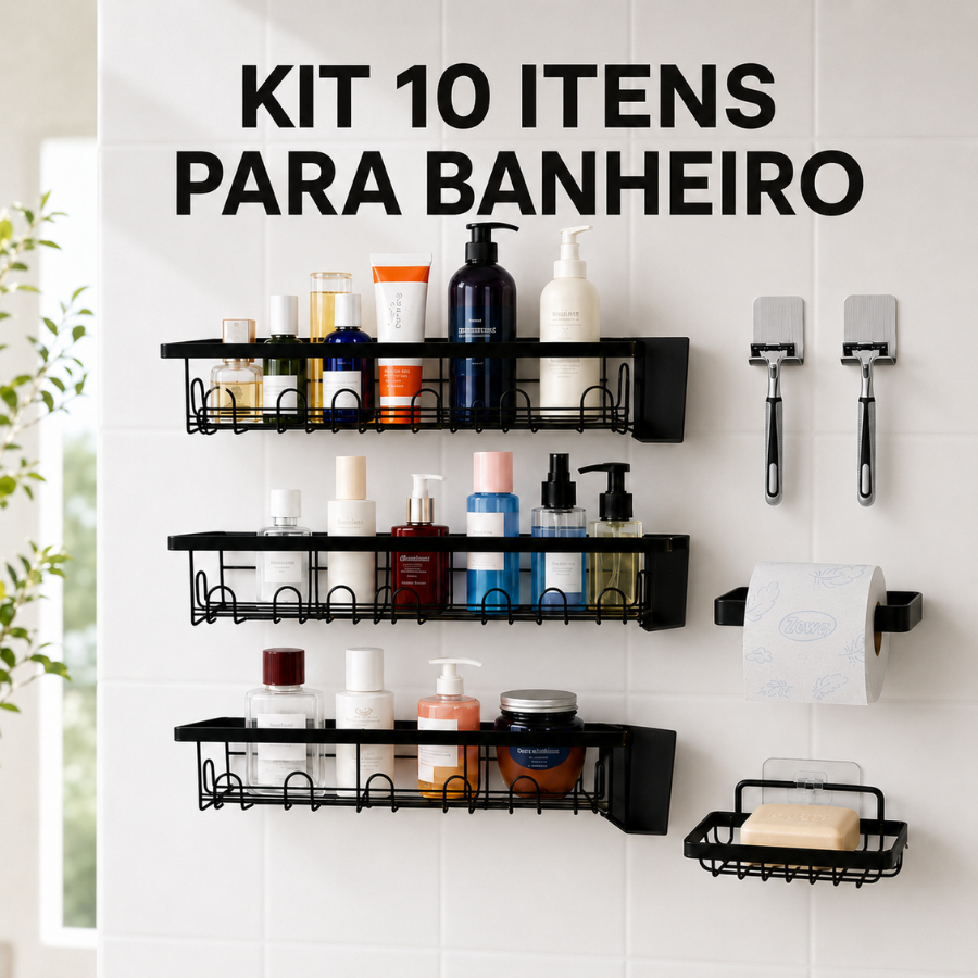 Kit 10 Suportes Prateleiras Porta Shampoo Sabonete Organizador com Adesivo