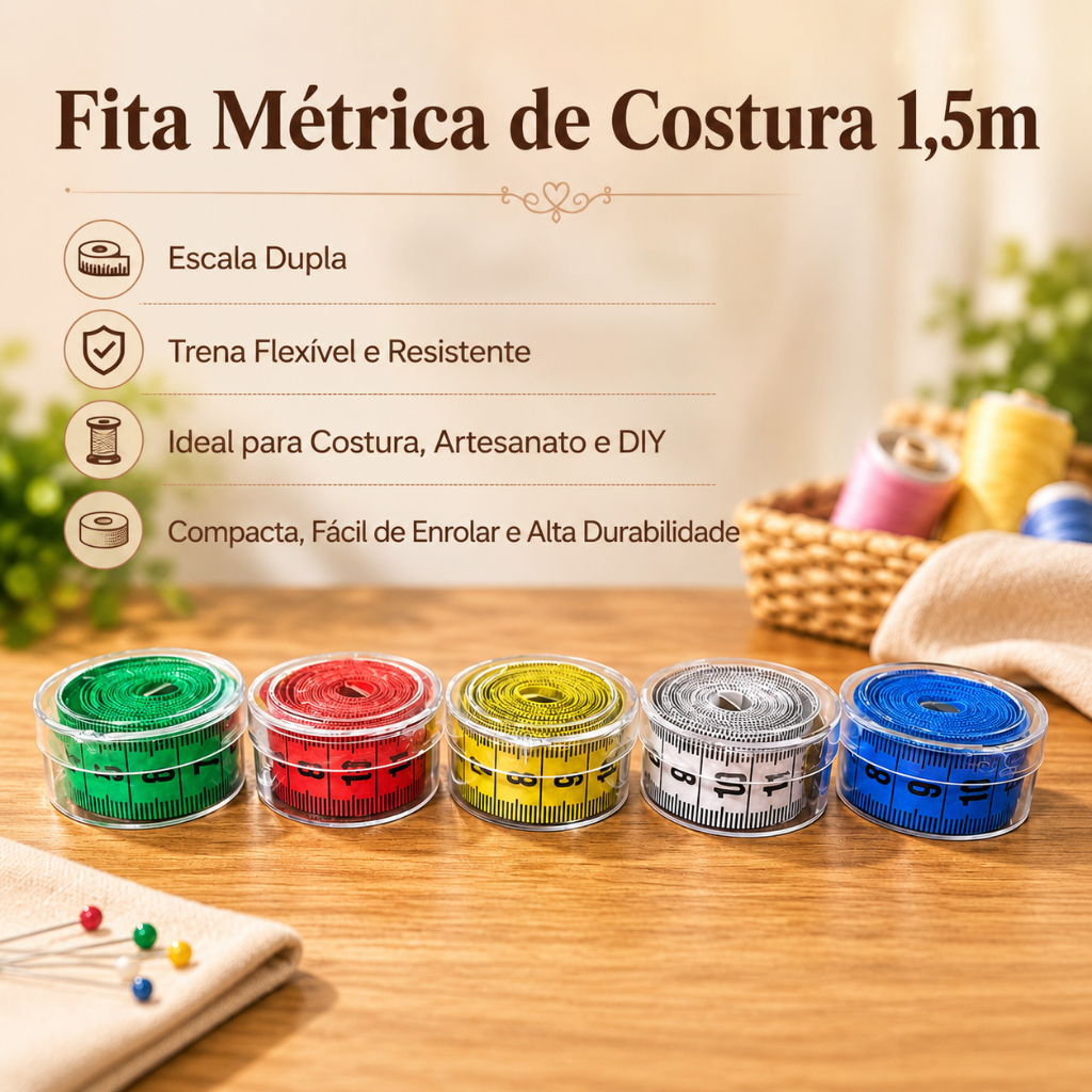 Fita Métrica de Costura 1,5m Medidas Corporais Alfaiataria Roupas Moldes Artesanato DIY