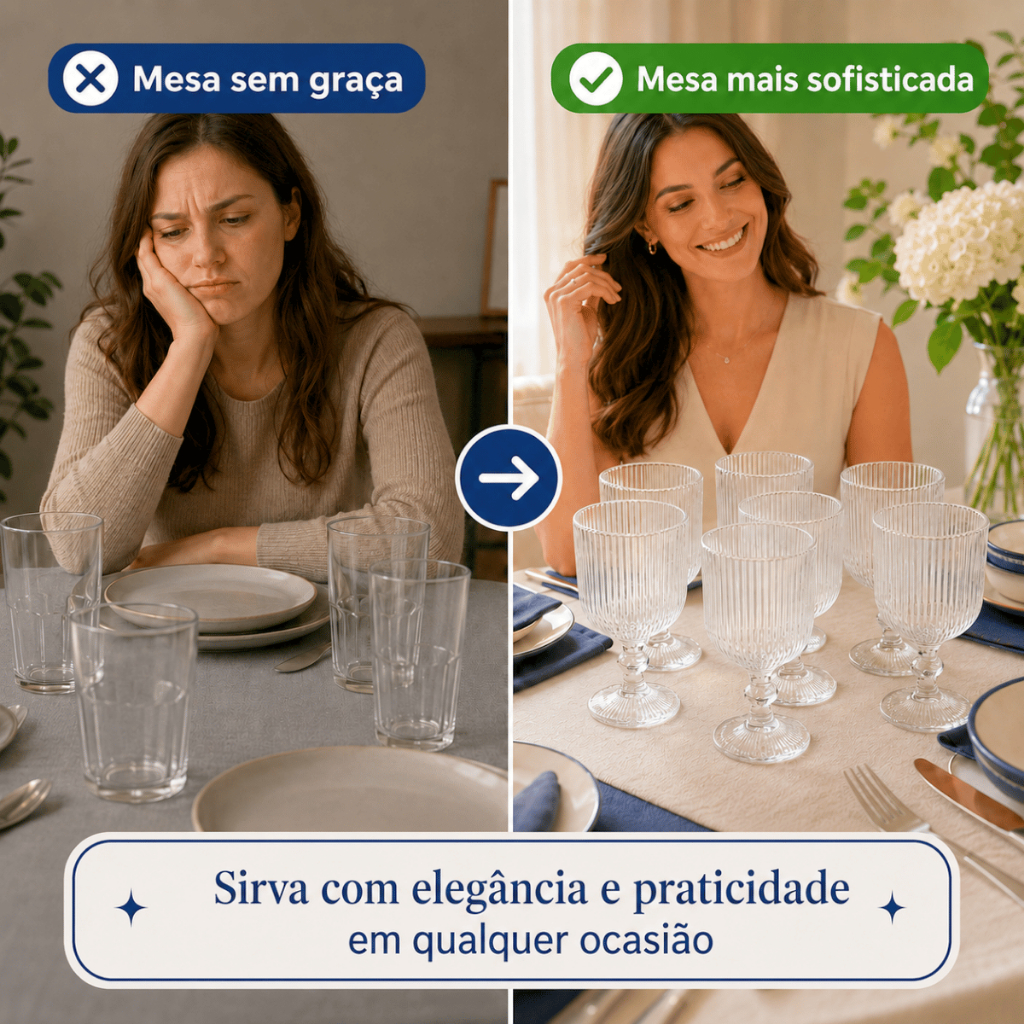 Jogo Taças Caneladas Vidro Grosso Design Luxo Grafiato Elegante Versalhes Buffet Drink 6 ou 12 — imagem 2 de 2