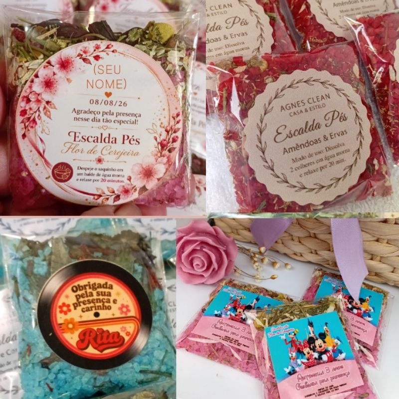 Escalda-Pés Relaxante Personalizado 35 unid. Azul Rosa Vermelho |Aniversário|Lembrancinha Maternidade Chá revelação