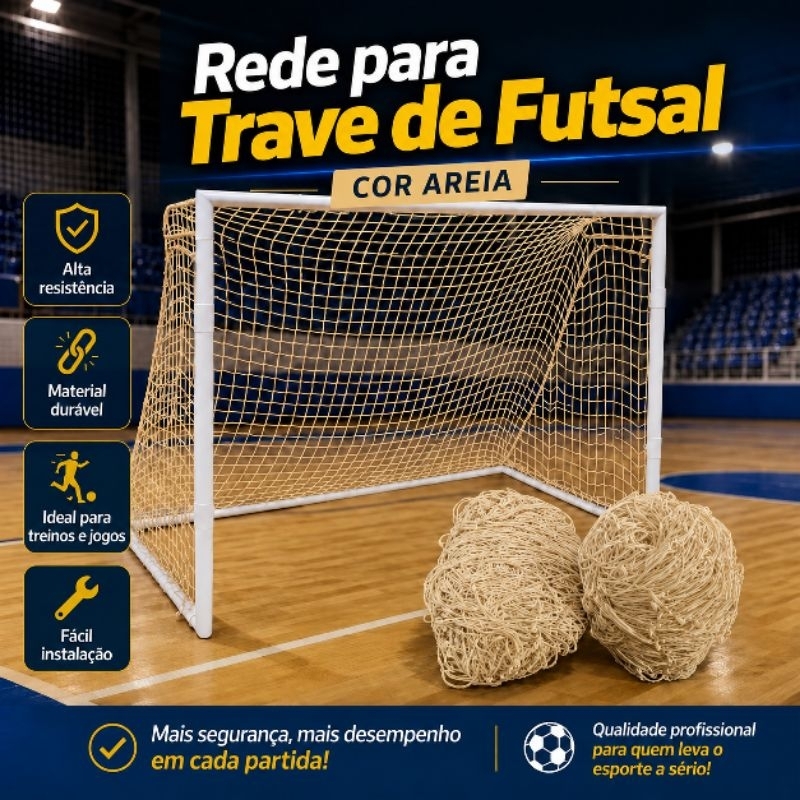 Rede de Futsal 2mm Profissional Nylon Reforçada Cor areia