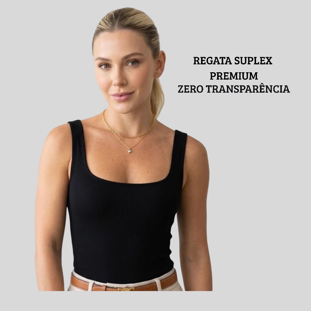 Regata Feminina em Suplex Premium Com Alça Larga Decote Quadrado Forro no Busto Moda Verão.